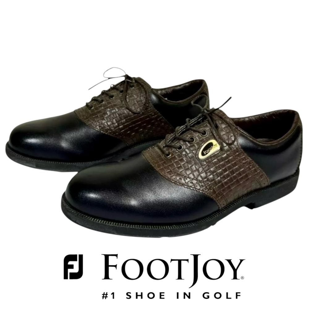 Vintage Men’s FootJoy DryJoy Golf Shoes Black/Brown Leather PRISTINE EUC, 9.5W